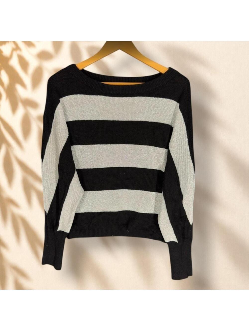 INC International Concepts Sweater Pullover Women S Small Black Striped Knit